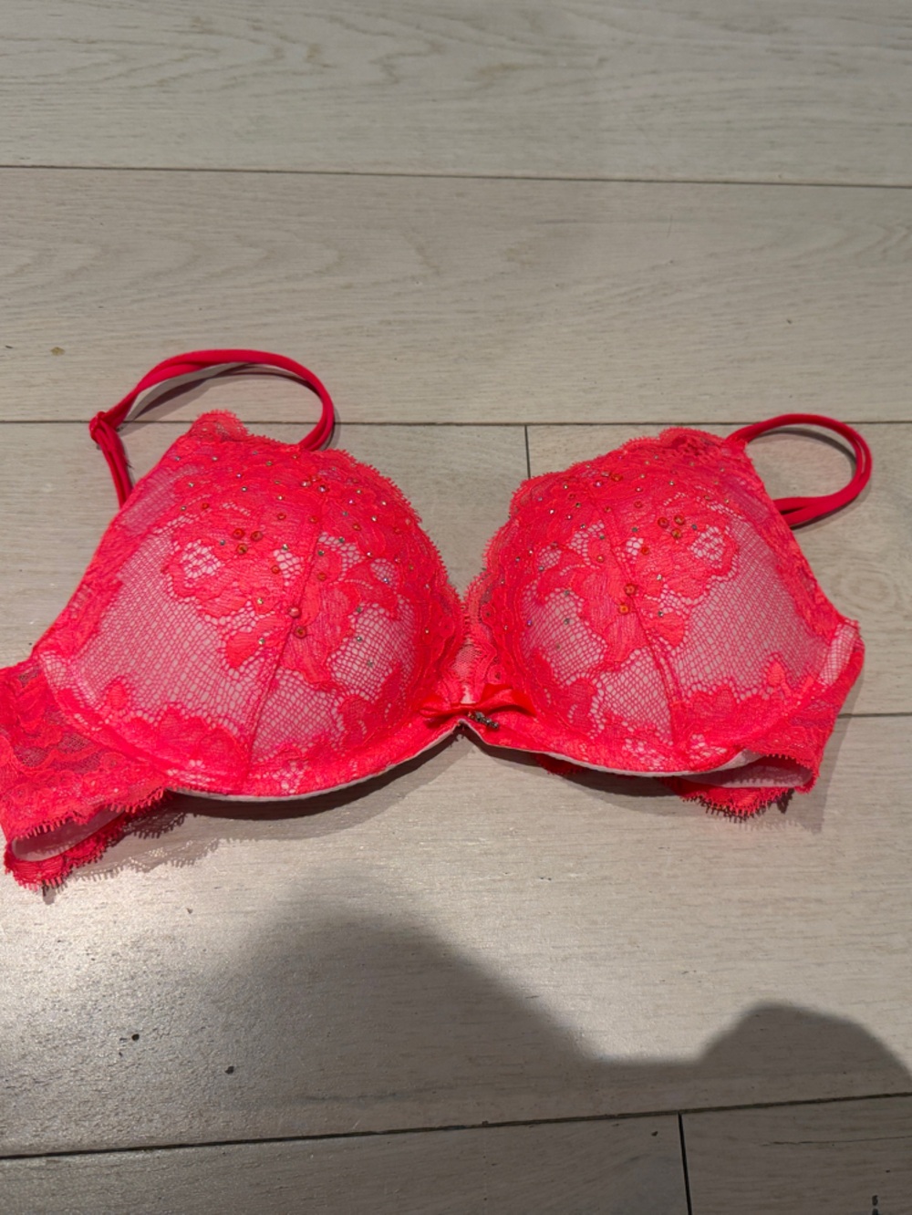 Victoria's Secret Neon Coral Lace Underwire Bra
